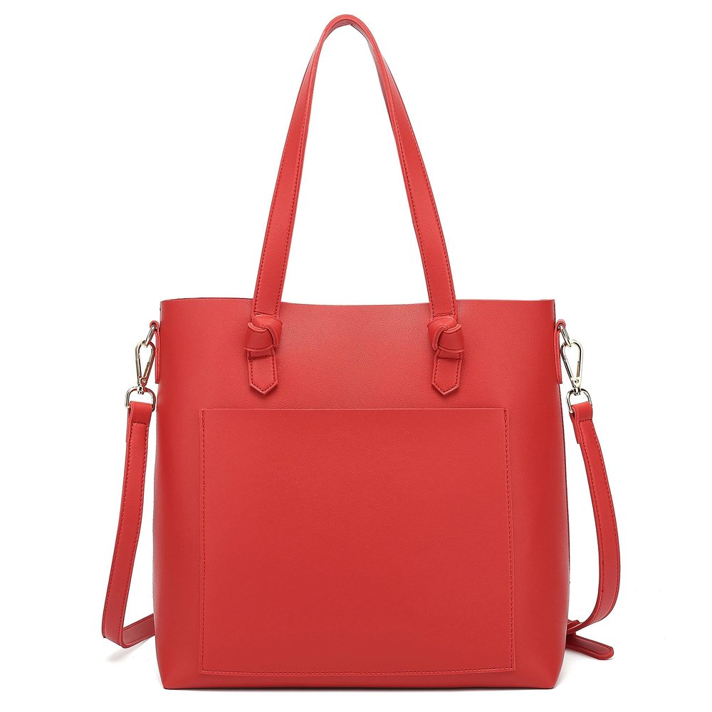 Faux Leather Tote Satchel with Top Handle & Pouch, Hobo Style Shoulder Bag
